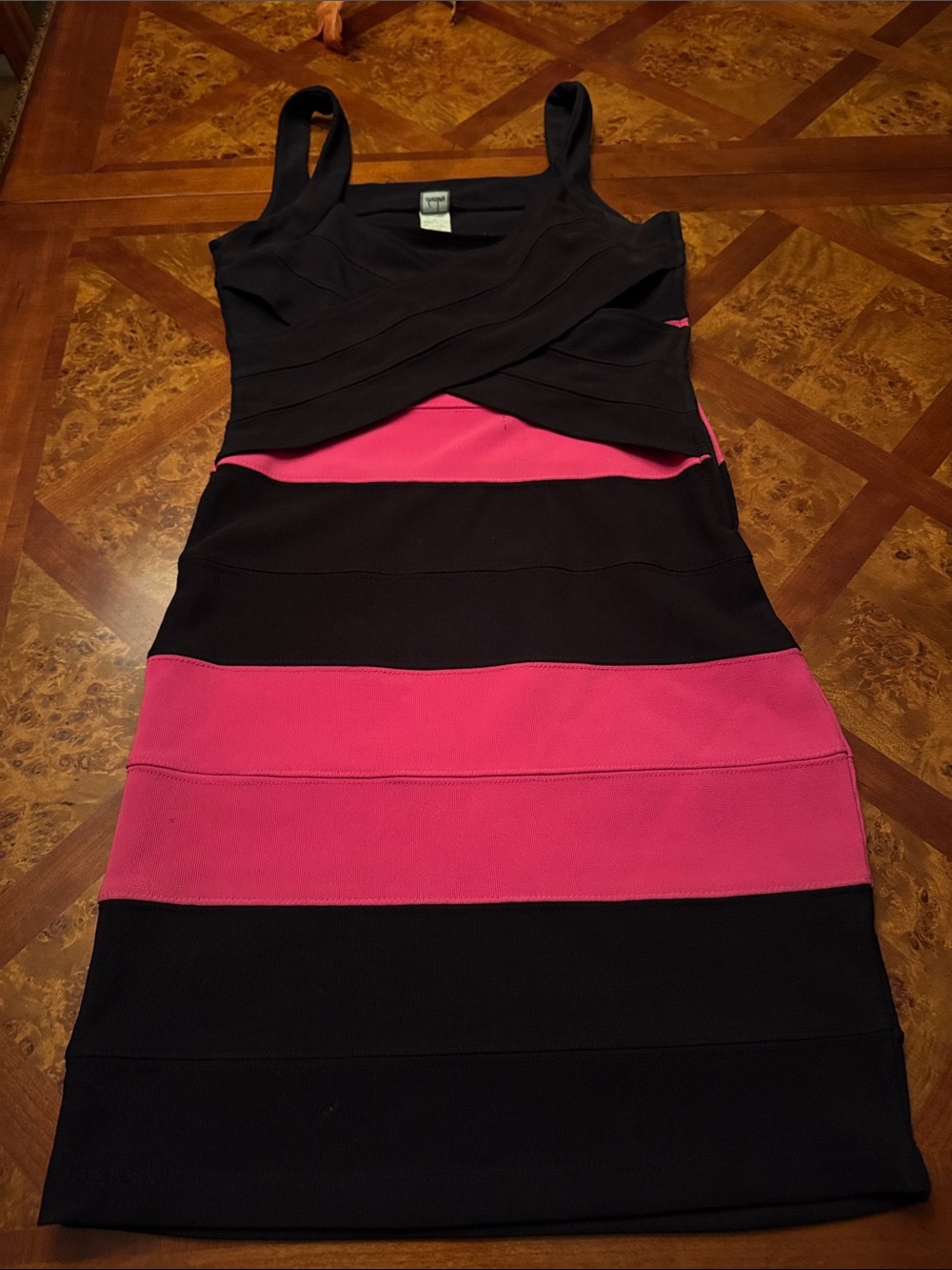 Sleeveless Black and Hot Pink Striped Mini Dress